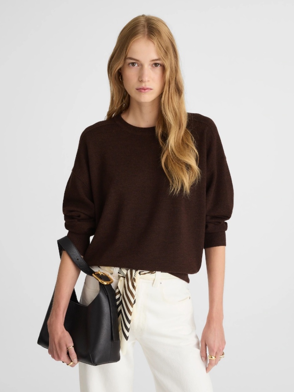 Madewell 100% Merino Wool Pullover Crewneck Sweater Hthr Chocolate Brown SM